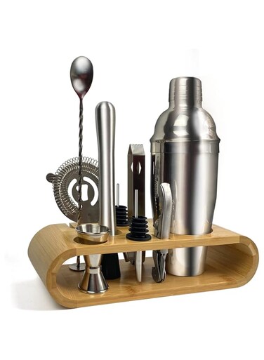 SKY-TOUCH 11-Piece Bar Tool Set with Stylish Bamboo Stand - Perfect Home Bartending Kit and Martini Cocktail Shaker Set For an Awesome Drink Mixing Experience