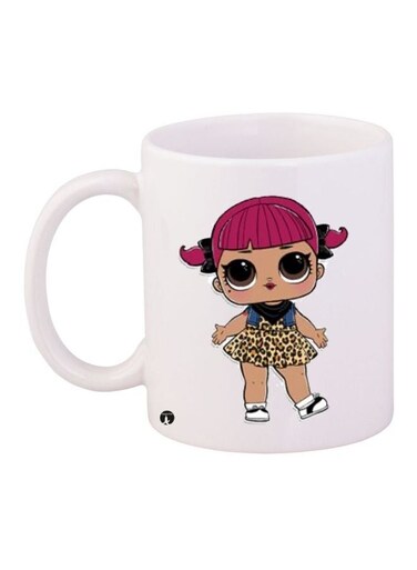 Doll Printed Coffee Mug White/Pink/Brown 11ounce