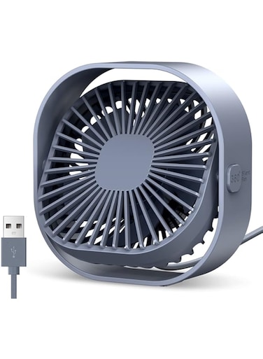 TOPK USB Desk Fan, Strong Airflow &amp; Quiet Operation, Three-Speed Wind Mini Table Fan, 360&deg; Rotatable Head for Home Office Bedroom and Desktop (Grey)