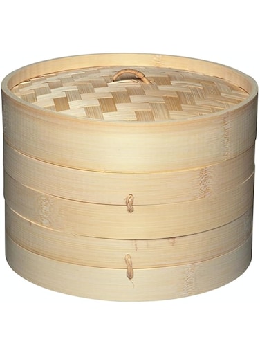 Kitchencraft Oriental World Of Flavours Two Tier Bamboo Steamer Basket With Lid, 14.5 Cm Dimeter X 20 Cm Height, Beige