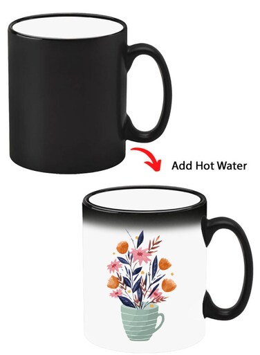 Color Changing Heat Sensitive Ceramic Mug, Image Revealed When HOT Liquid is Added! Cup of Flower