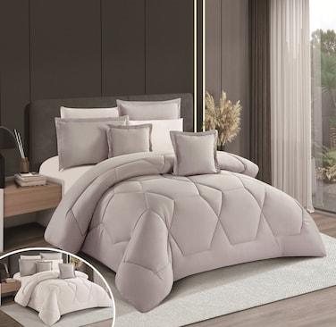 STARGOLD Microfiber Solid Comforter 8 Pieces Set Fitted Sheet, Pillow Sham, Pillow Case, Cushion Comforter 260X240 CM King Size Mattress, SG-CS2004-SOLID96 LIGHT GREY