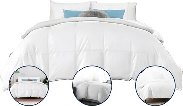 Infini Homes Microfiber Duvet   Double Size   White   Soft, Lightweight, and Luxurious   Box Pattern Design   220x240 cm