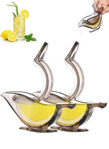 Lemon Squeezer, Acrylic Manual Lemon Slice Squeezer, Bird Lemon Squeezer Portable Transparent Fruit Juicer, Hand Juicer for Orange Lemon Lime Pomegranate(Grey, 2 Pack)