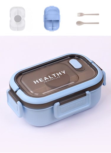 YAH HealthyLife Bento Lunch Box with Sauce Box - BPA-Free, Leak-Proof, 2 Stackable Layers with 6 Compartments, Microwave &amp; Dishwasher Safe, Includes Cutlery &amp; Handle for Easy Carrying
