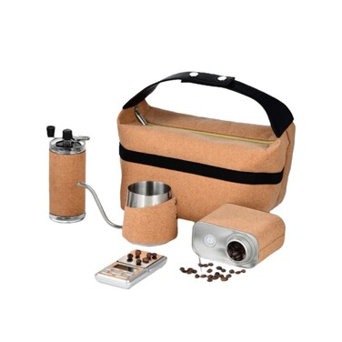 7-in-1 Specialty Coffee Travel Kit with Manual Grinder, Kettle, Scale &amp; Storage Bag Set