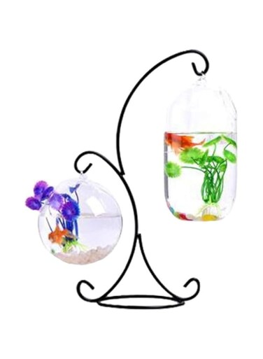 YXYXN Creative Eco Fish Tank, Hanging Transparent Betta Fish Tank, Tabletop Aquarium, Mini Goldfish Bowl With Bracket, Glass Fish Bowl for Wedding/Bar/Office,A