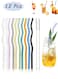 12 Pcs Reusable Wavy Colorful Glass Straws with 2 Cleaner Brush - Curved Drinking Straws Multicolor Glass Straws 9''x8 mm for Beverages Coffee Juice Cocktail Teas (10 Colors)
