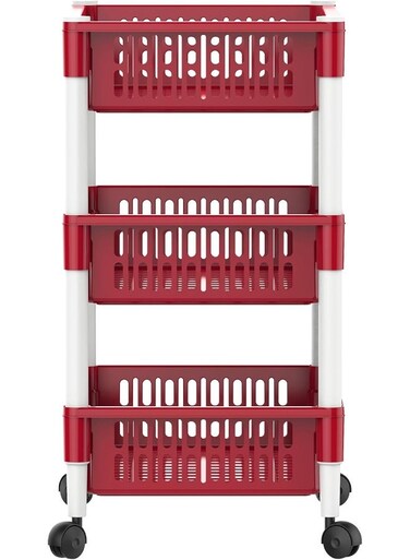 Multipurpose Plastic Trolley Vegetable Rack 3 Tiers Dark Red 45 x 30 x 65cm