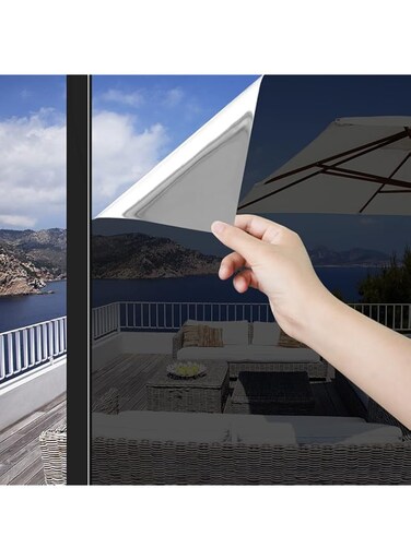 BPA One Way Window Film Daytime Privacy Reflective Mirror Window Tint Static Cling Non-Adhesive Heat Control UV Blocking Window Sticker Black Glass Decals for Home Office Decor 17.71"x82.68