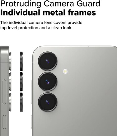 Samsung Galaxy S25 Camera Lens Protector, [Installation Tray] 9H Tempered Glass Camera Cover Screen Protector Metal Individual Ring for Samsung Galaxy S25 Black
