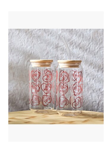 Box Zen Borosilicate 4-Piece Valentine Mason Jar with Straw Set -