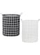 Laundry Basket, 2PCS Waterproof Canvas Fabric Collapsible Laundry Baskets with Handles Dirty Clothes Storage Bin Toy Organizer for Bathroom, Children Bedroom (White &amp; Black Grid)