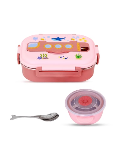 OneLine Lunch Box for Kids with Stainless Steel Flatware Set Soup Bowl and Spoon Bento Box with Sea World Theme Leak Proof Durable Snack Container for Adults and Children
