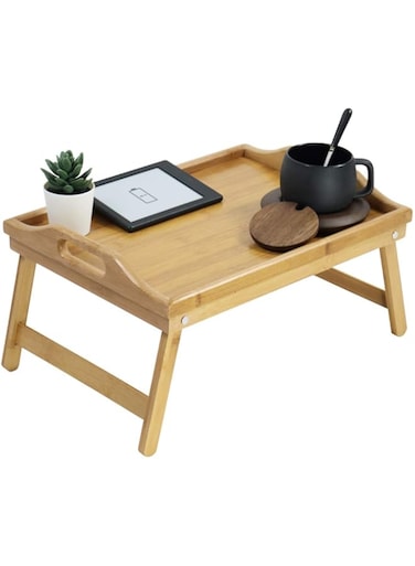 KKTONER Bamboo Bed Tray Table with Folding Legs Foldable Serving Portable Laptop Tray Snack Tray Breakfast Tray Bed Table Drawing Table