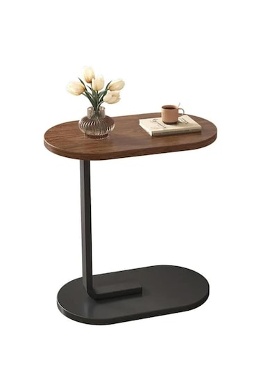 C-Shaped Side Table &ndash; Small Sofa End Table, Metal &amp; Wood Design for Living Room, Bed, Office