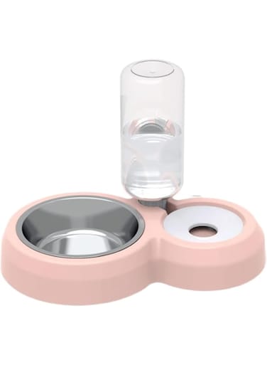 HALAMODO Non-Slip Double Dog Cat Bowls, Water and Food Bowl Set with Detachable Stainless Steel Bowl, Automatic Water Dispenser Bottle, Pet Feeder for Small Medium Size Dog Cat
