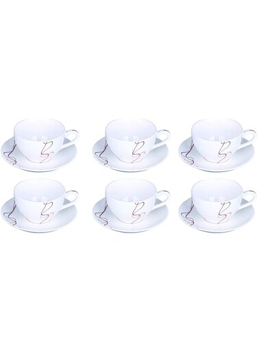 Royalford 12PCS Bone China Round Cup &amp; Saucer Set &ndash; Ideal for Daily Use &ndash; Non-Toxic, Ecologically Tasteless, Smooth Surface, Translucent, Comfortable Grip and Lightweight