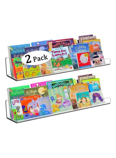 Acrylic Wall Shelf for Kids' Bookshelf - 24 Inch Floating Wall Ledge Shelf - 2 Pack Clear Invisible Spice Rack, Makeup Organizer, Bathroom Storage Shelves Display Organizer with 6 Screws