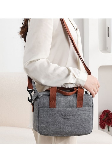 Lunch Bag for Women Men, Leakproof Tote with Adjustable Strap, Large Capacity Lunch Box Cooler Bag for Work, Office, Picnic, Reusable Lunch Pail for Adults Grey