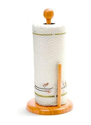 Bamboo Paper Towel Holder Tissue Paper Holder Toilet Paper Roll Stand Counter Top Bamboo Stand Up Paper Holder for Rolls Used in Kitchen Living Room Bathroom Toilet Round