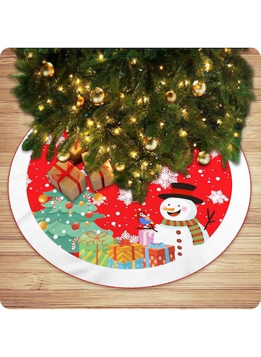 Generic 48x48 Red Checkered Christmas Tree Dress with Santa &amp; Snowman for Holiday Parties