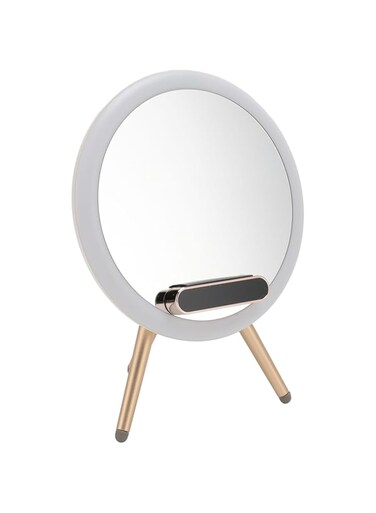Dpofirs LED Lighted Makeup Mirror, with Wireless Charging Phone Stand, 2 Colors Dimmable, LED Vanity Mirror, for Bedroom Makeup