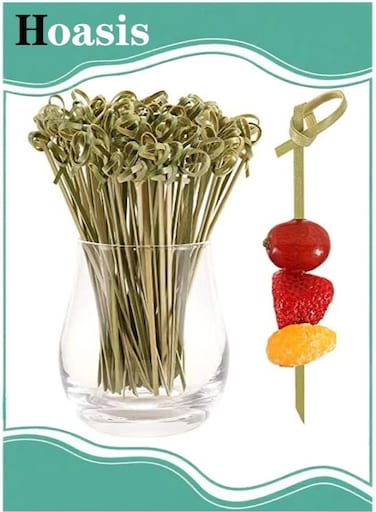 100 Pcs Bamboo Fruit Sticks, Wooden Toothpicks for Appetizers, Natural Bamboo Knot Skewers, Mini Food Sticks, Fancy Tooth Picks for Drinks, Fruit, Charcuterie