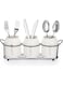 JUXYES 3-Piece Ceramic Silverware Caddy with Metal Rack, White Utensil Holder Flatware Caddy Cutlery Storage Organizer for Kitchen Table, Cutlery Organizer Flatware Caddy for Countertop