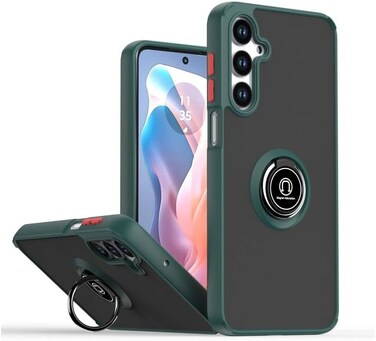 Muzz Samsung Galaxy S24 FE Case Cover Metal Ring Holder Grip Kickstand Car Magnetic Mount Shockproof Matte Hard Back Bumper Case for Samsung Galaxy S24 FE 2024 (Green)