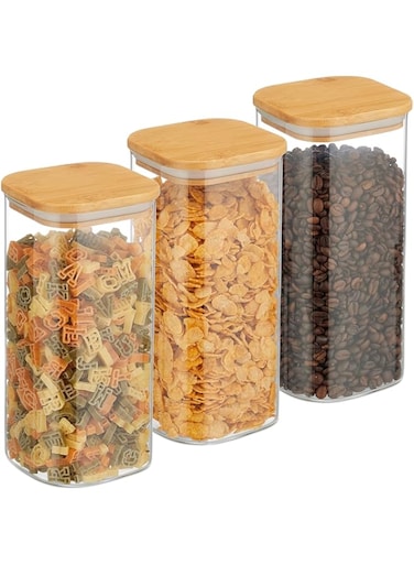 SKY-TOUCH Glass Jars with Bamboo Lid,1 pieces 50oz Square Food Storage Containers Set, Airtight Storage Jar for Storage, Storage Canisters for Home, Kitchen and Pantry,10 * 10 * 20cm,Transparent