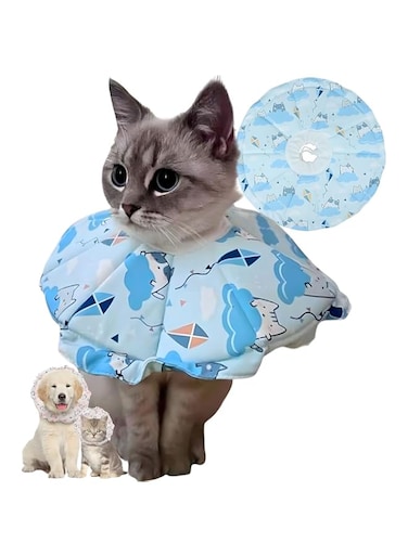 Joyzzz Cat Cone Collar, Protective Adjustable Pet Cone Collar for After Surgery with Drawstring Design, Soft Breathable Anti-bite Stops Cats, Soft Cat Recovery Collar, Puppies from Licking (Blue)