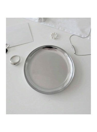 Generic Stainless steel jewelry tray. Small, metal, shiny, silver, round.