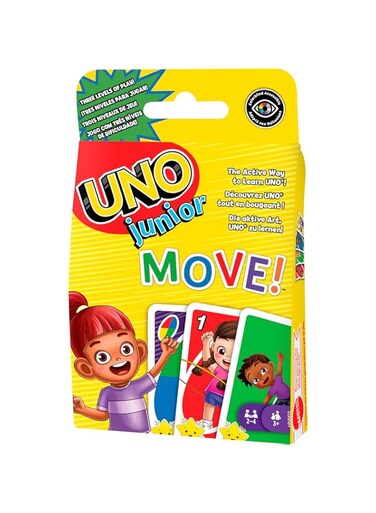 Mattel Games UNO Junior Move! Kids Card Game with Action Rules for Family Night, Game Night, Travel, Camping and Party, UNO Cards