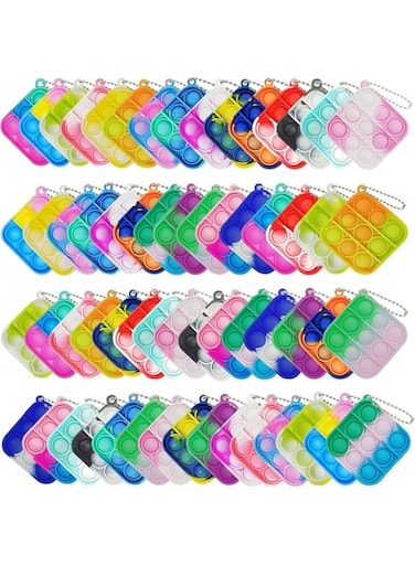 60Pcs Mini Pop Fidget Toys Pop Keychain Fidget Toy Push Bubble Pop Silicone Squeeze Sensory Toys Anxiety Stress Reliever for Adults and Kids