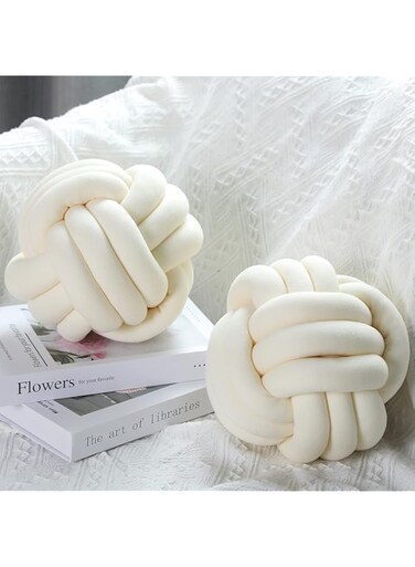 Namalu 2 Pieces Knot Ball Pillows Round Plush Aesthetic Cushion Pillows Soft Stress Relieving Cute Decorative Knotted Pillows for Kids Bed Sofa Bedroom Decor (Cream White, 7.87 Inches)