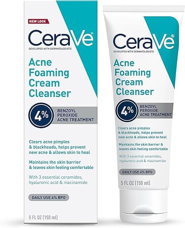 CeraVe Acne Foaming Cream Cleanser 4%, 5 Fl Oz (Pack of 1), Packaging may Vary
