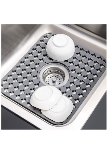 Sink Mats for Bottom of Kitchen Sink, PVC Eco-friendly Sink Protectors for Kitchen Stainless Steel Sink, Quick Draining Dish Drying Mat, Heat Resistant, Dark Grey, 1 PACK [14.17*11.81in]