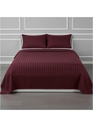 King Bed Sheet Set with 2 Pillowcases 50&Atilde;&mdash;75cm 100% Microfiber 240&Atilde;&mdash;260cm Flat Sheet for King/Double Beds 1cm Stripe Soft Bed Sheet Set for Hotels and Home Burgundy