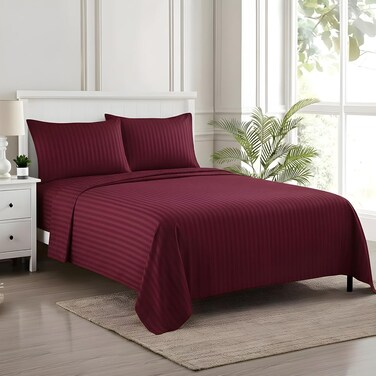 CRAFT FOAMCRAFT&Acirc;&reg; Striped 4-Piece Bed Sheet Set - Burgundy Microfiber Bedding Set with Deep Pocket Fitted Sheet &amp; Pillow Shams