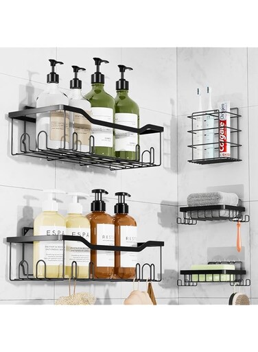 5 Pack Corner Shower Caddy,Rustproof Stainless Steel Shower Shelves with 24 Hooks