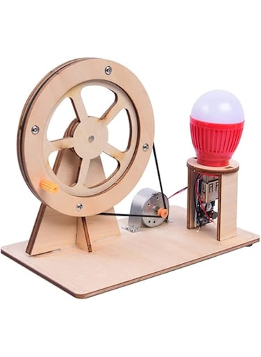 SYOSI Wooden Hand Cranked Generator, Science Kit Manual Generator Toy, Physics Experiment Puzzle Light Bulb, Science Experiments for Kids Age 6-14, Light Bulb Color Random