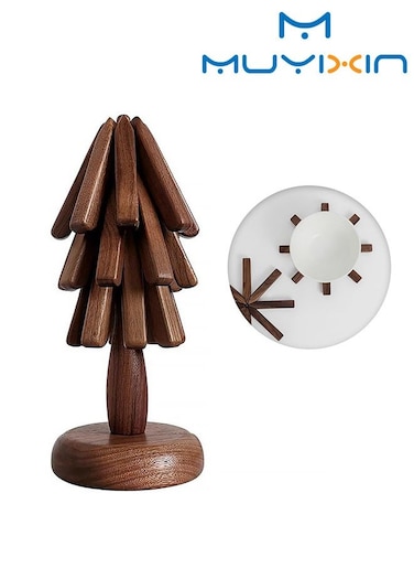 3 in 1 Hot Pan &amp; Pot Pad Wooden Trivets Coaster, Heat Resistant Base Stand (Black Walnut)