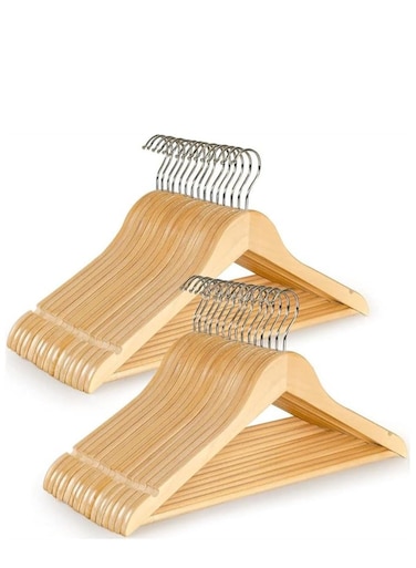 Hangers 20 Pack, Natural Wood Coat Hangers with Non Slip Pants Bar, 360&Acirc;&deg; Swivel Hook and Shoulder Notches for Skirts Jacket Pants and All Clothes (20Pcs, YJ-001)