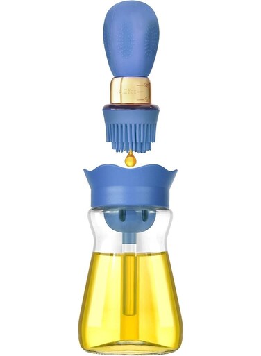 Olive Oil Dispenser Bottle With Silicone Brush 2 In 1, Silicone Dropper Measuring Oil Dispenser Bottle, for Kitchen Cooking, Frying, Baking, BBQ Pancake, Air Fryer (Blue)