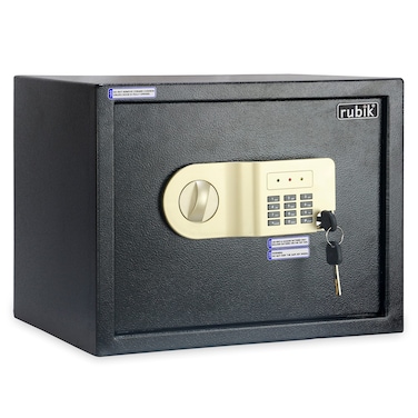 Rubik Large Safe Box A4 Documents Size for Home Office with Key and Pin Code Keypad for Cash Documents Jewelry Passports RB30AJ (38x30x30cm) (Black)