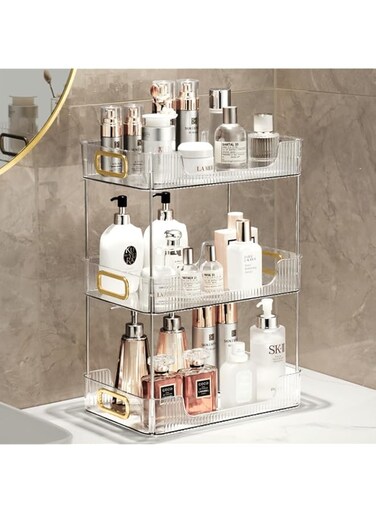 PLATU 3 Tiers Acrylic Clear Bathroom Trays, Holders, &amp; Organizers, Bathroom Counter Organizer, Counter Skincare Vanity Tray, Home Storage Holder for Lotion Makeup Cosmetics Perfume Spice (white)