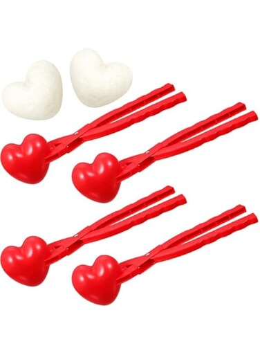 Tazweeq Heart Snowball Maker Winter Mould with Handle Plastic Heart Snowball Makers Fun Winter Outdoor Snowball Clip for Valentine's Day Snow Ball Fights, Outdoor Play Snow Toy