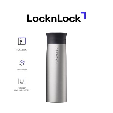 LocknLock 400ml Stainless Steel Tumbler &ndash; Silver, Double-Vacuum Insulated, Spill-Proof &amp; Portable Travel Mug for Hot &amp; Cold Drinks
