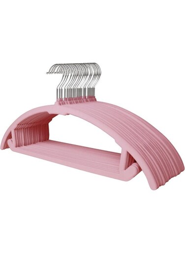 17.6'' Velvet Clothes Hangers, Non-Slip Rounded Felt Hangers, Sturdy &amp; Space-Saving Suit Hangers For Sweaters, Pants, Dresses, Skirts, Coats (Pink, 50 Pack)